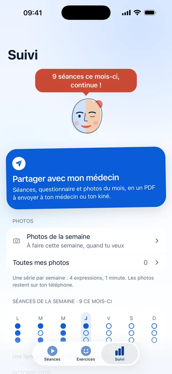Suivi : séances de la semaine, questionnaire et compte rendu.
